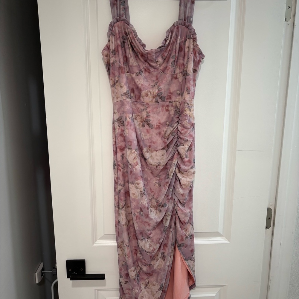 Floral Pink Ruched Women Dress